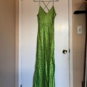 Green Satin Midi Dress Size 8